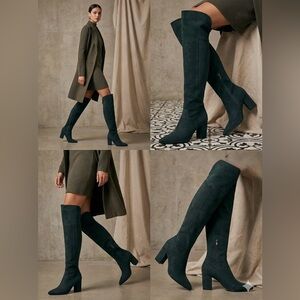Stunning Emerald Green Over-the-Knee Boots | Chic Pointed Toe & Block Heel